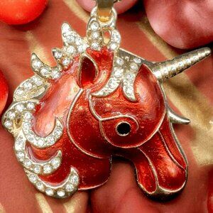 Red Rhinestone Unicorn Pendant Necklace Gift Box – Fantasy Horse Jewelry